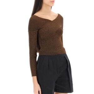 Self-Portrait Metallic Brown Self Portrait Lurex Knit Top